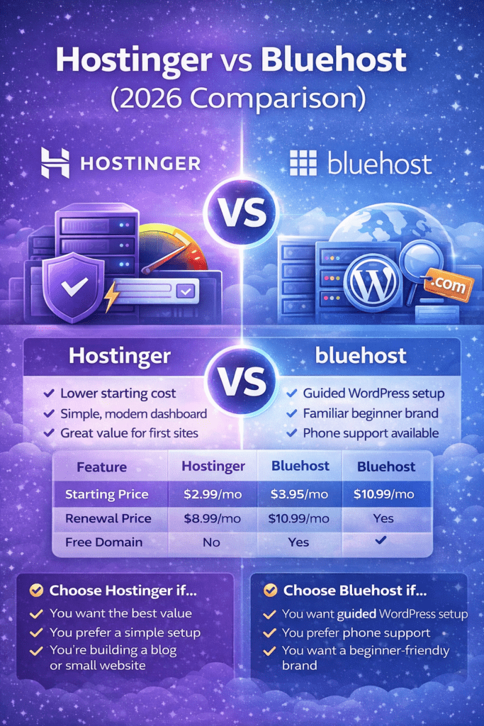 Bluehost hosting plans 2026 featured image comparing Starter, Business, and eCommerce Essentials pricing and best use cases*