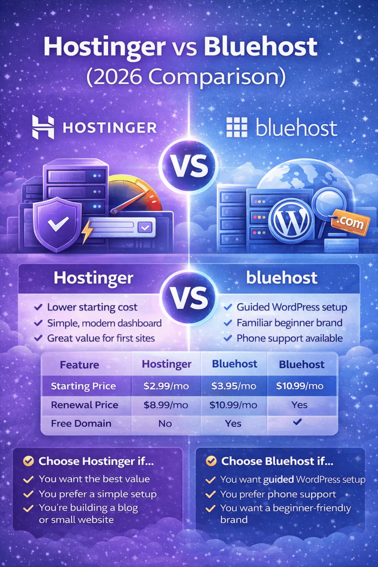 Bluehost hosting plans 2026 featured image comparing Starter, Business, and eCommerce Essentials pricing and best use cases*