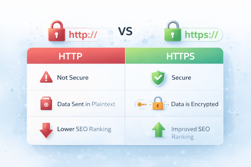 HTTPS secure connection vs HTTP insecure connection comparison image