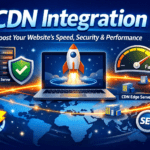 CDN integration, content delivery network, website performance, website speed, edge servers, caching, static assets, DNS settings, SSL/TLS, HTTPS, cache TTL, cache purging, compression, Brotli, HTTP/2, HTTP/3, image optimization, WebP, AVIF, Core Web Vitals, LCP, TTFB, bounce rate, SEO, WAF, DDoS protection, bot protection, origin server, reverse proxy, pull CDN, push CDN, troubleshooting, redirect loops, WordPress CDN integration, Shopify CDN integration, Cloudflare, AWS CloudFront, Fastly, Akamai
